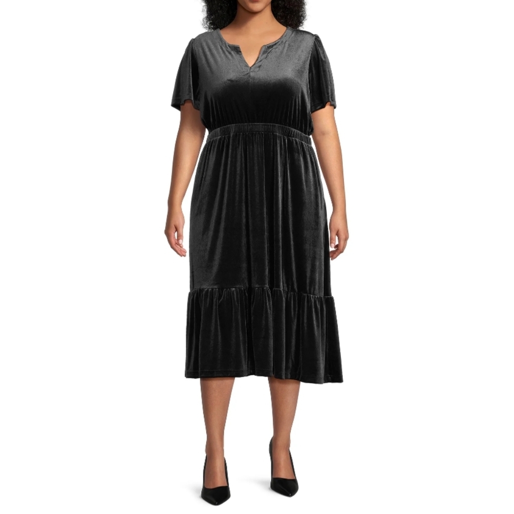 Terra and Sky Women's Plus Size 4X (28W-30W) Flutter Sleeve Y-Neck Velvet Dress
